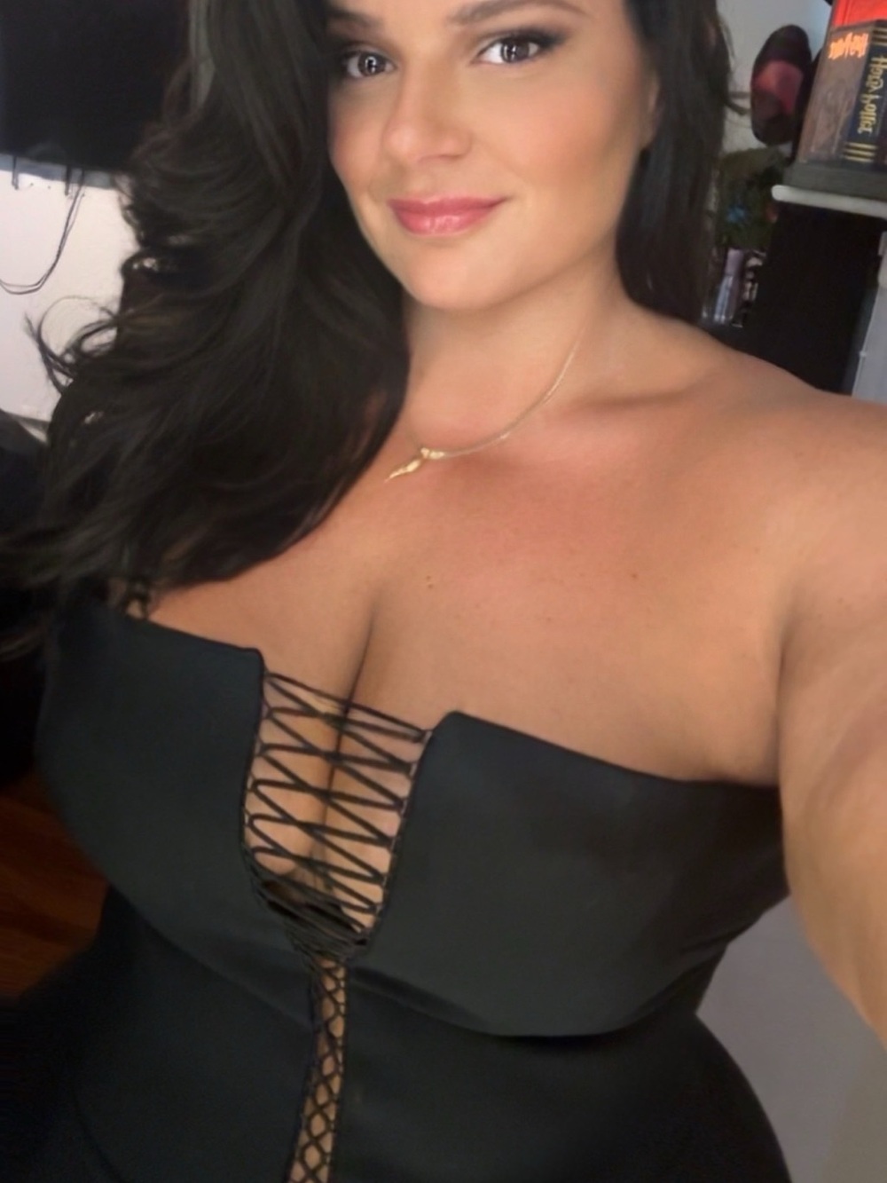 Fashion Nova Black Strapless Lace-Up Side Slit Gown - Picture 4 of 4
